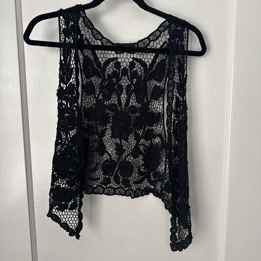 Black Crochet Vest Cotton Express Women's Medium Western Cowgirl